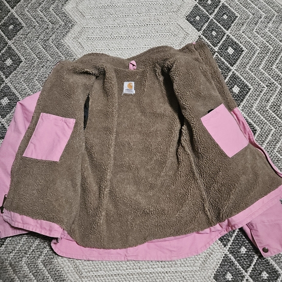 Vintage Women's Pink Carhartt Brown Sherpa-Lined Jacket Coat - Picture 14 of 15